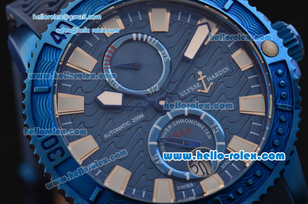 Ulysse Nardin Maxi Marine Diver Power Reserve Asia ST25 Automatic PVD Case with Blue Rubber Strap Blue Dial Stick Markers - Click Image to Close